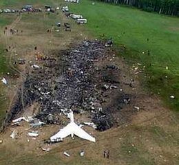 The Crash Site of United Airlines Flight 93 located with the tail of the plane still visible.