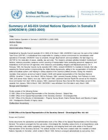 United Nations Operation in Somalia II United Nations Operation in Somalia II UNOSOM II 20032005 UNARMS