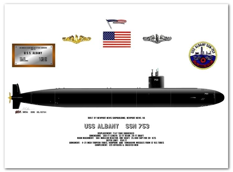 USS Albany (SSN-753) Los Angeles Class Submarine Art Prints and Drawings