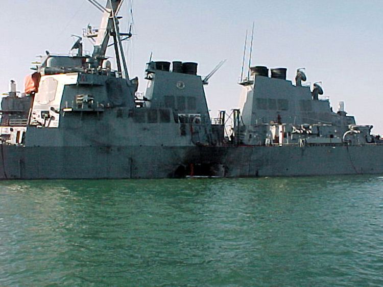 USS Cole (DDG-67) Long view of the damaged USS Cole DDG 67 off the coast of Yemen