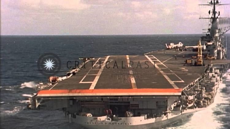 USS Franklin D. Roosevelt (CV-42) An aircraft touches down and rolls out aboard USS Franklin D