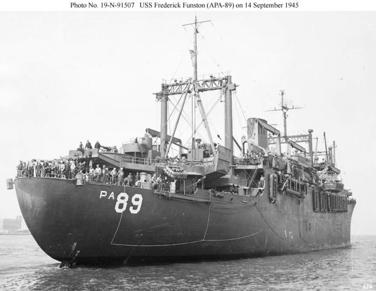 USS Frederick Funston (APA-89) wwwnavsourceorgarchives1003100308914jpg
