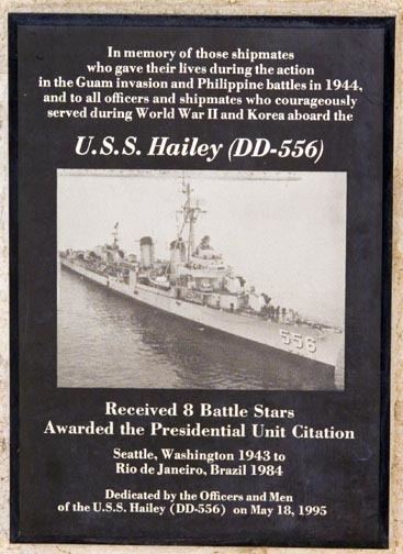 USS Hailey (DD-556) Memorials