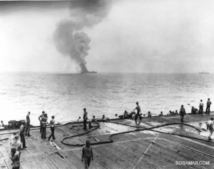 USS Kalinin Bay (CVE-68) Kamikaze Strike Photographs BOSAMARCOM