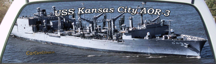 USS Kansas City (AOR-3) USS Kansas City AOR3 US Navy Oiler Ship truck rear window graphic