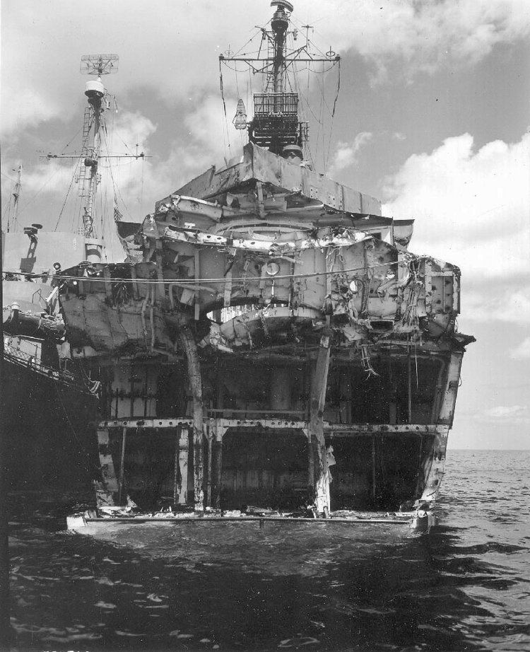 USS Lindsey The USS Lindsey after being hit by two kamikaze aircraft near Mae