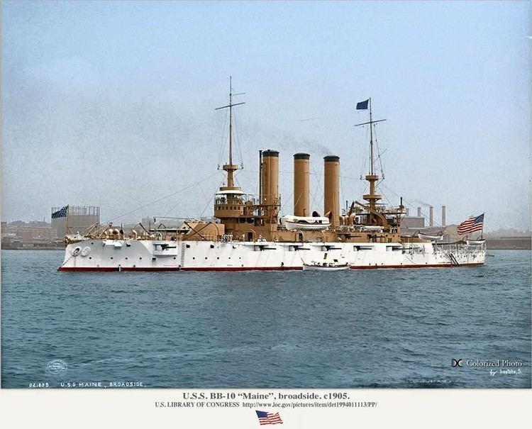 USS Maine (BB-10) USS Maine BB10 Broadside c1905 colorized by StephenBarlow on