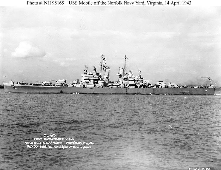 USS Mobile (CL-63) Cruiser Photo Index CL63 USS MOBILE Navsource Photographic