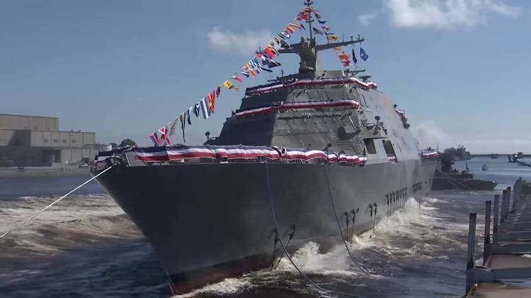 USS Wichita (LCS-13) Future USS Wichita LCS 13 Launches Sideways Into River YouTube