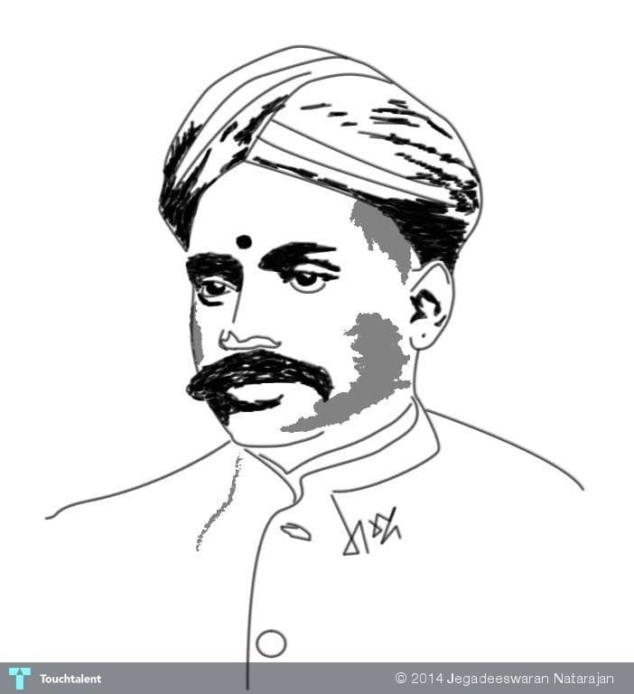 A drawing of V. O. Chidambaram while looking afar and wearing a turban