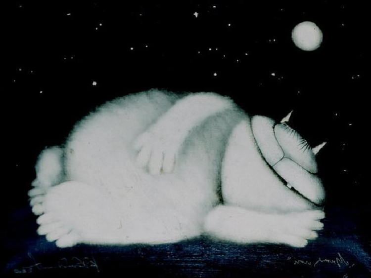 Valery Khlebnikov Cat at night painting Valery Khlebnikov