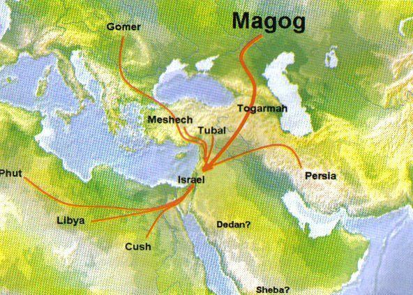 Prophecy map of Magog in Ezekiel 38.