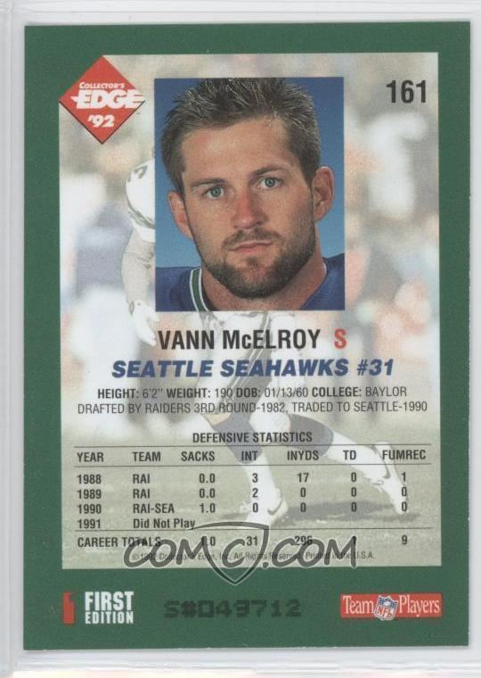 Vann McElroy 1992 Collector39s Edge 161 Vann McElroy COMC Card