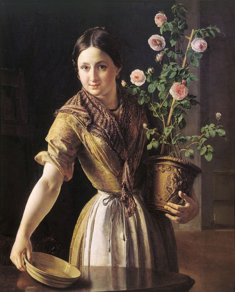 Vasily Tropinin A girl with a pot of roses Vasily Tropinin WikiArtorg