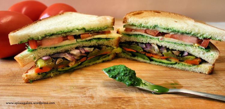 Vegetable sandwich Grilled Vegetable Sandwich with Green Chutney spices galore