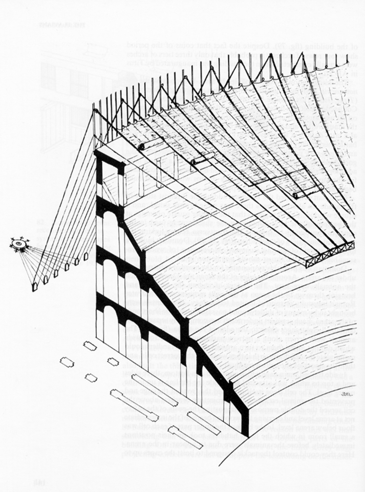 Velarium Velarium or sail structure on the Colosseum designed to shade the