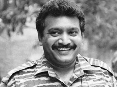 Velupillai Prabhakaran (a black and white photo)