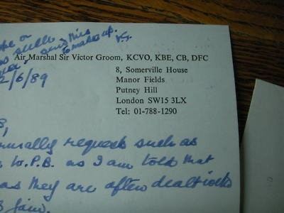 Victor Groom Air Marshall Sir Victor Groom Signed Letter WWI Ace 129859563