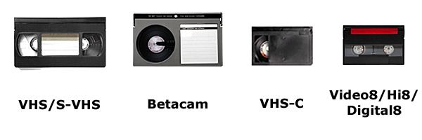 Picture showing different types of Video Tape formats.
