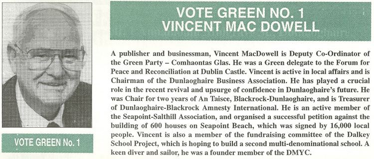 Vincent MacDowell vincent macdowell Irish Election Literature