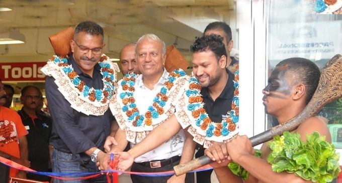 Minister for Industry, Trade and Tourism, Faiyaz Siddiq Koya, Vinod Patel Director Jayant Patel and Vinod Patel and Company Limited chief executive Veeral Patel officially open the Home & Living division in Yasawa Street, Lautoka