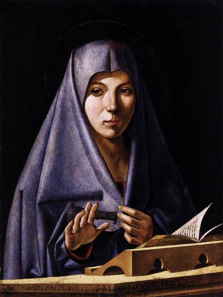 Virgin Annunciate (Antonello da Messina, Palermo) FileAntonio de Saliba Virgin Annunciate WGA20665jpg