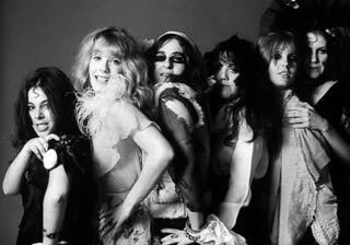 Californian-based groupie group called the GTO's are posing for a portrait at the A&M Studio in Los Angeles, California in November 1968. From left to right: Miss Sandra, Miss Pamela, Miss Mercy, Miss Sparky, Miss Cynderella, and Miss Christine.