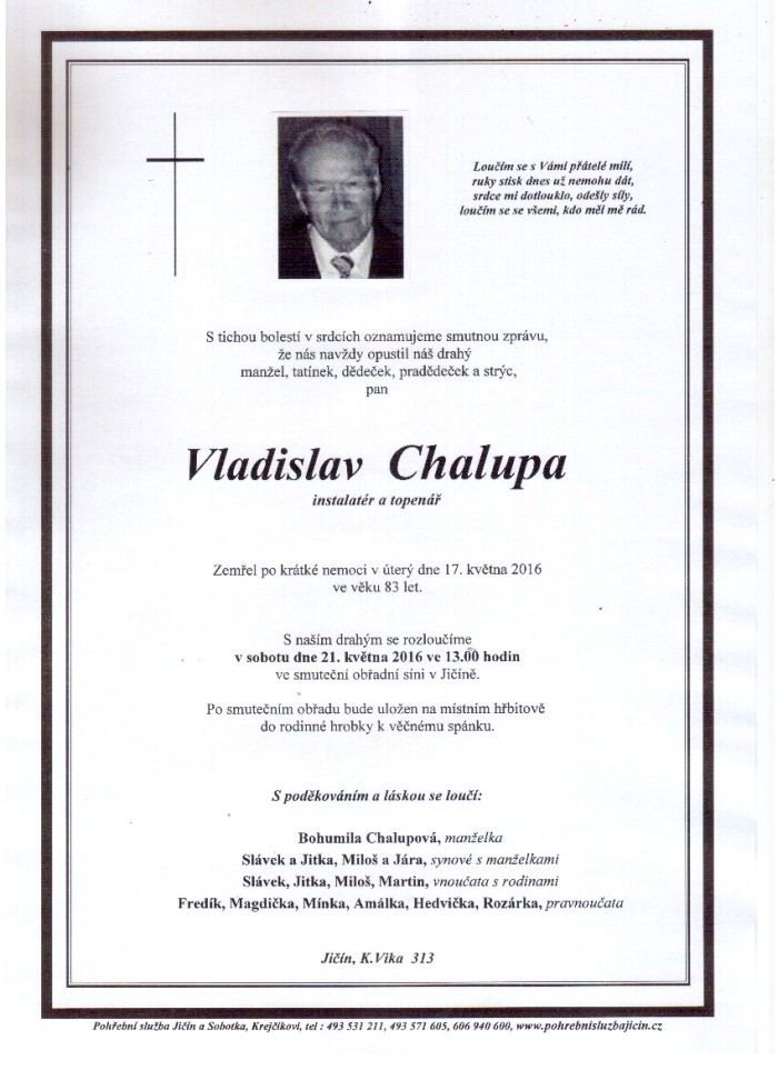 Vladislav Chalupa Pan Vladislav Chalupa smutecnioznamenieu