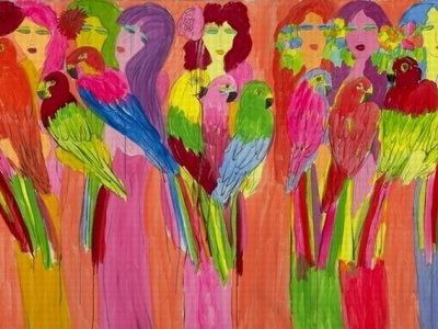 Walasse Ting Ladies with Parrots Walasse Ting WikiArtorg