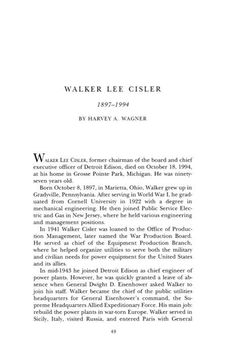 Walker Lee Cisler Walker Lee Cisler Memorial Tributes National Academy of