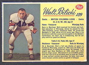 Walt Bilicki 1963 POST CFL FOOTBALL 159 WALT BILICKI EXNM B C LIONS WINNIPEG