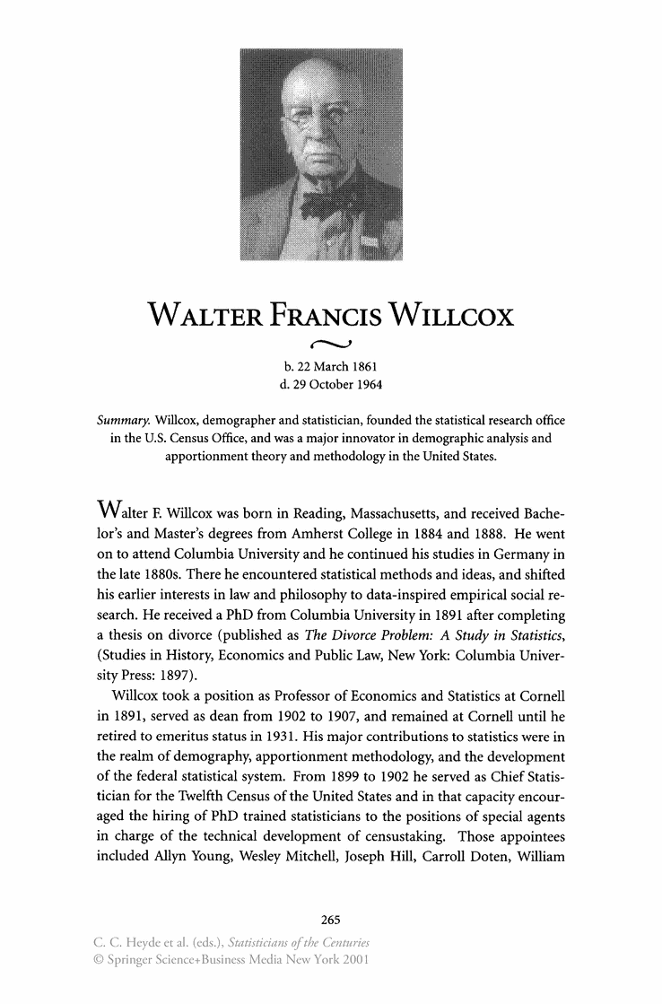 Walter Francis Willcox Walter Francis Willcox Springer
