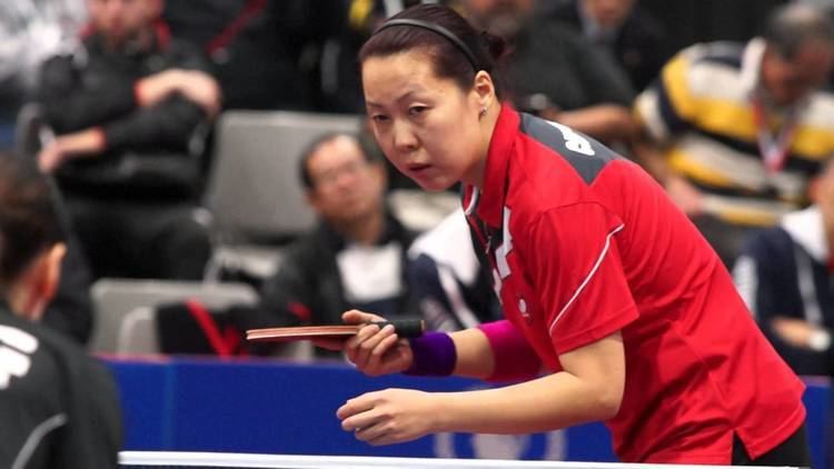 Wang Chen (table tennis) Wang Chen serves to Jiaqi Zheng in Womens Singles National Table
