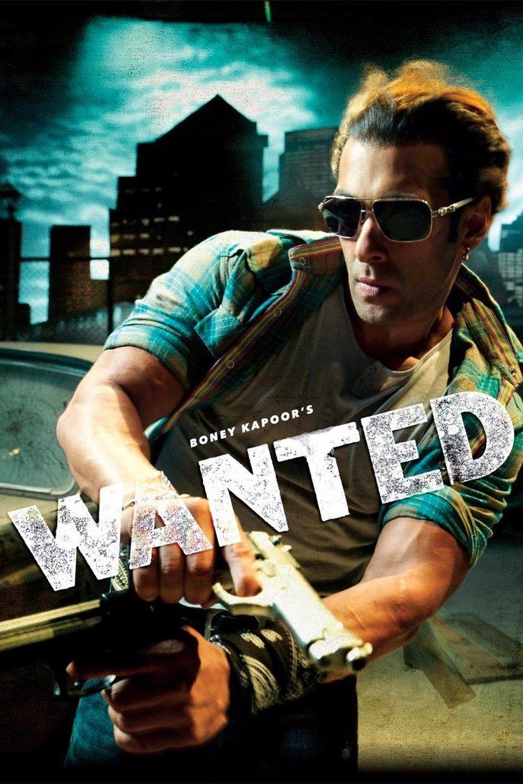 Salman Khan holding a gun while wearing black shades, long sleeves, and a gray t-shirt in the 2009 film Wanted