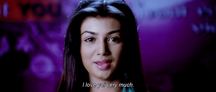 Ayesha Takia saying "I love you very much" in a movie scene from Wanted (2009 film)