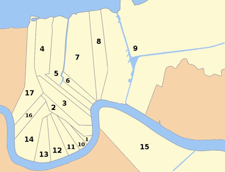 Map shows the 17 wards of New Orleans, though note that the southern portion of the 15th Ward isn't shown along with the northeastern portion of the 9th Ward