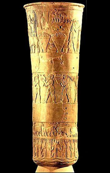 A golden Warka Vase.