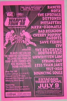 Warped Tour 1998 ConcertPosterArtcom Warped Tour 1998 Rancid NOFX Punk Flyer