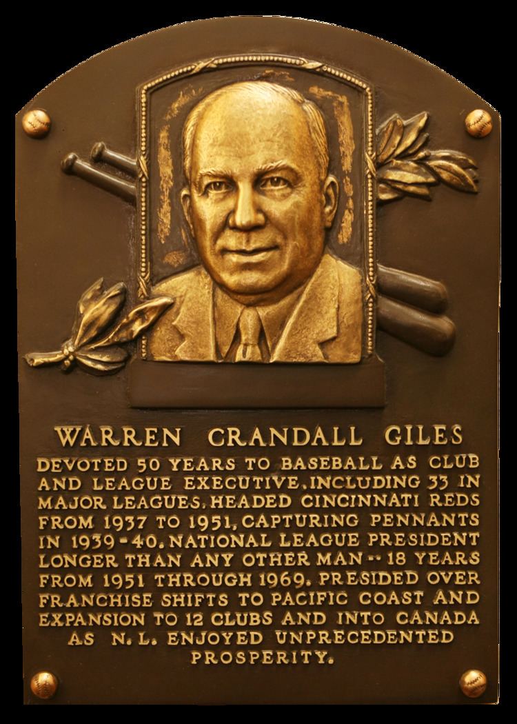 Warren Giles Giles Warren Baseball Hall of Fame