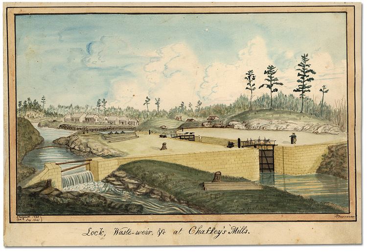 Waste weir Lock Wasteweir c at Chaffeys Mills Sketched 1833 Cold Jny