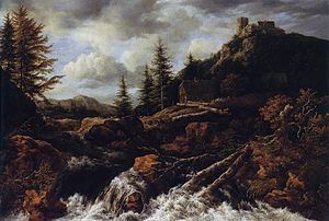Waterfall in a Mountainous Landscape with a Ruined Castle httpsuploadwikimediaorgwikipediacommonsthu