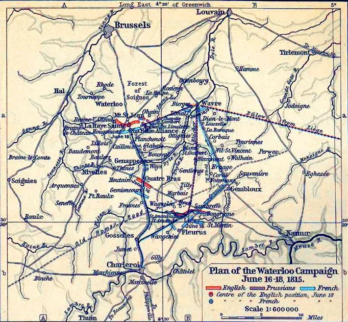 Image result for battle of waterloo - 1815 maps - Bruxelles, Quatre Bras, Ligny, Mont Saint Jean,