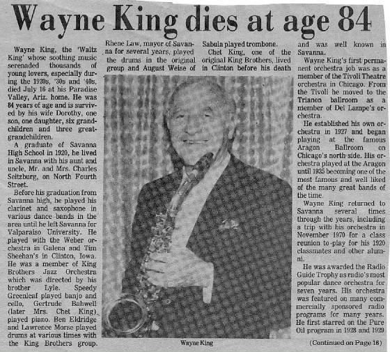 Wayne King WAYNE KING History amp News from the SAVANNA TIMES JOURNAL