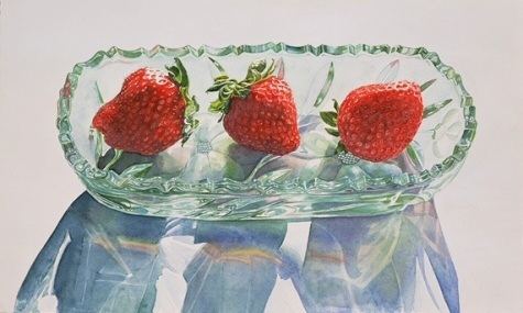 Wendy Yoshimura Wendy Yoshimura39s Three Strawberries in Green Glass Boat