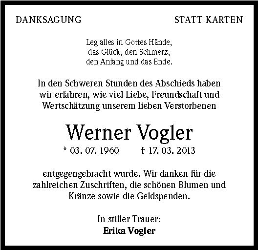 Werner Vogler Werner Vogler Trauer Traueranzeigen Nachrufe badischezeitungde