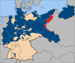 East Prussia (in red) was separated from Germany and Prussia proper (in blue) by the Danzig Corridor during the interwar period.