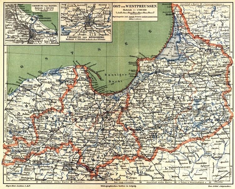 Map of the provinces of East and West Prussia in 1890.