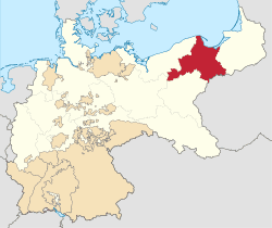A map showing the Province of Prussia (red), within the Kingdom of Prussia, within the German Empire.