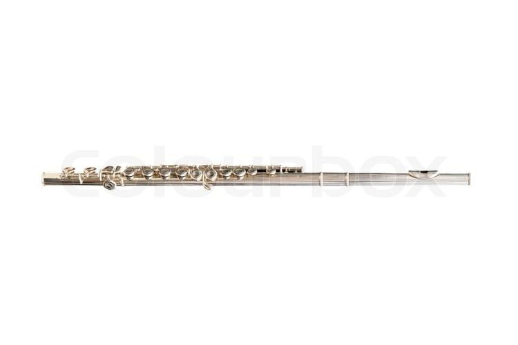 Western concert flute Silver western concert flute isolated on white Stock Photo