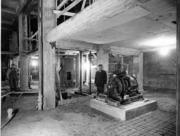 White House basement Truman Library Photograph Elevator motor in place in new basement